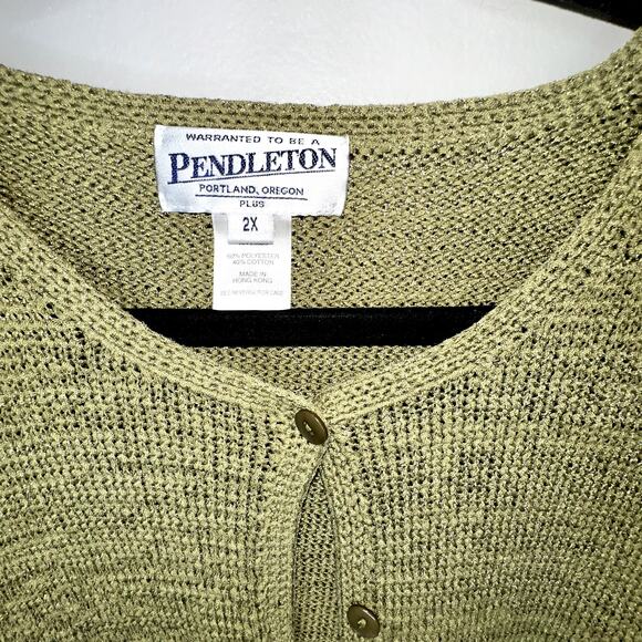 Pendleton Womens Size 2x Olive Green Tight Knit Button Up Cardigan Sweater - Picture 2 of 7